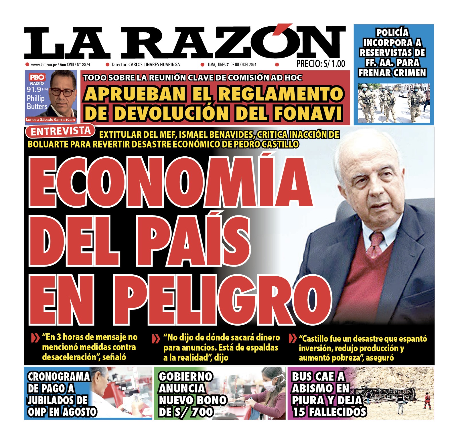 Portada impresa – Diario La Razón (31/07/2023)