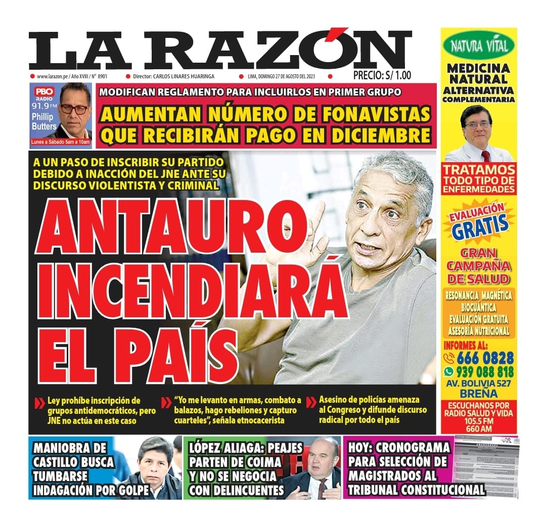 Portada – Diario La Razón (27/08/2023)