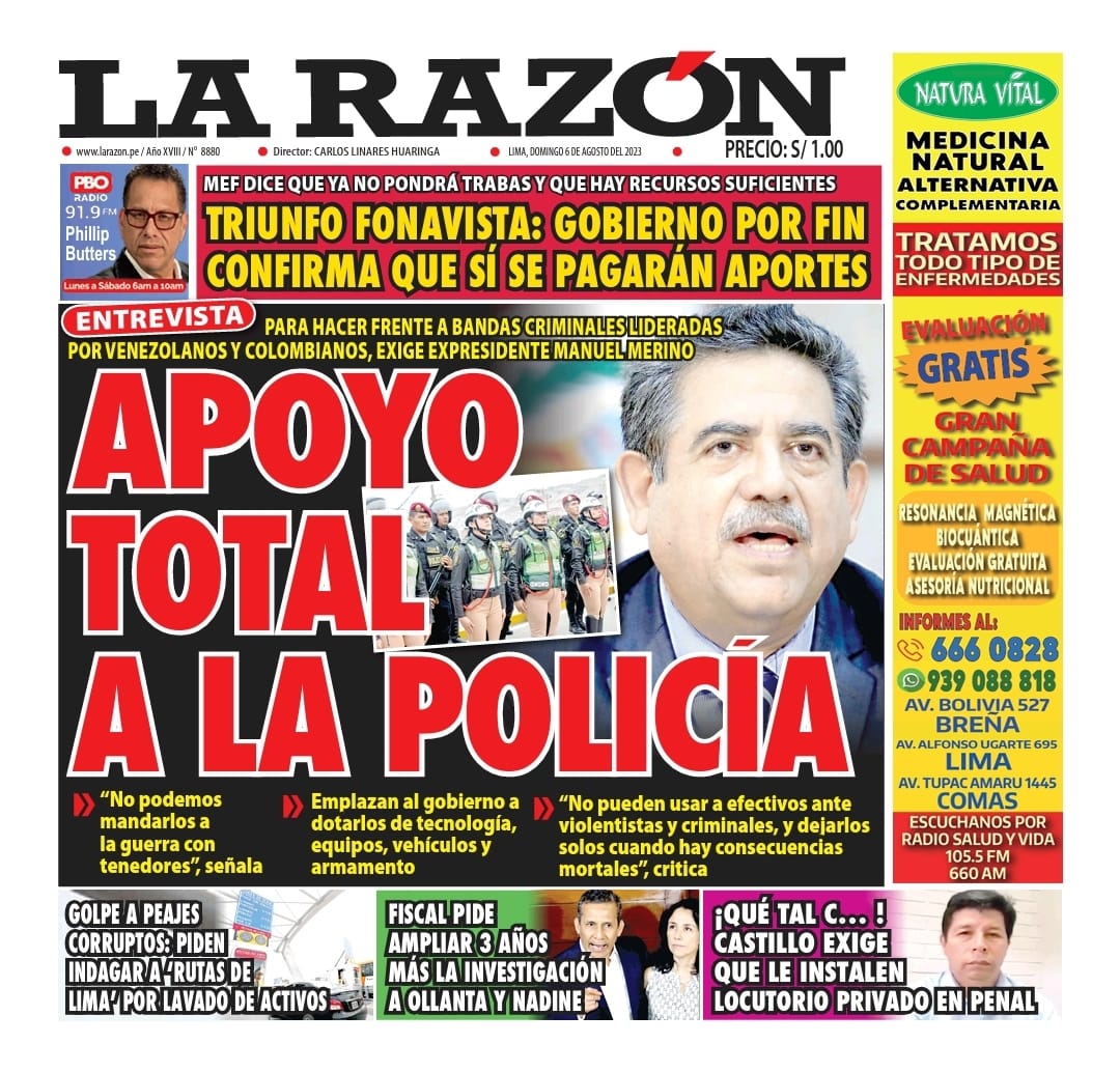 Portada impresa – Diario La Razón (06/08/2023)
