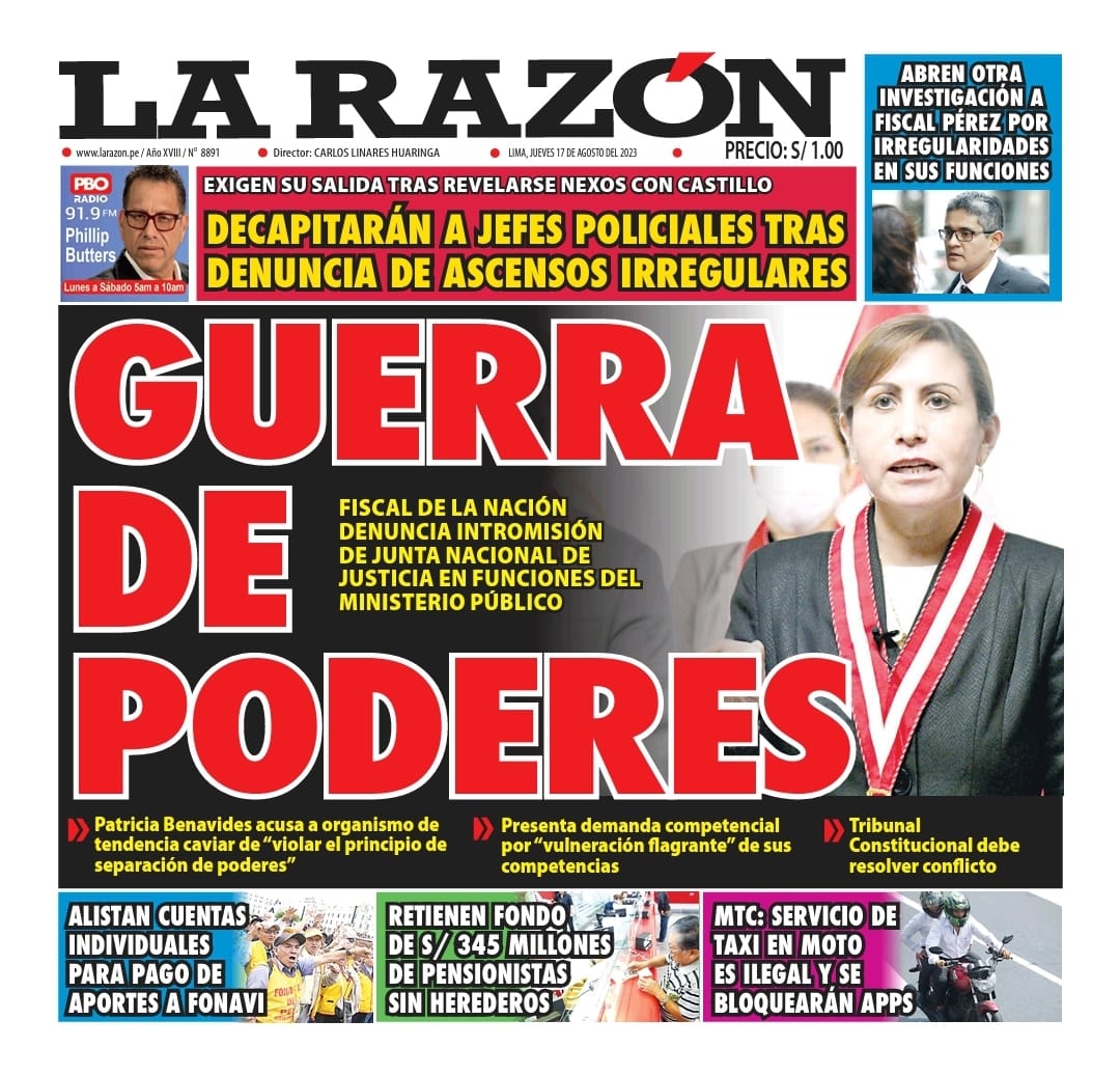 Portada – Diario La Razón (17/08/2023)