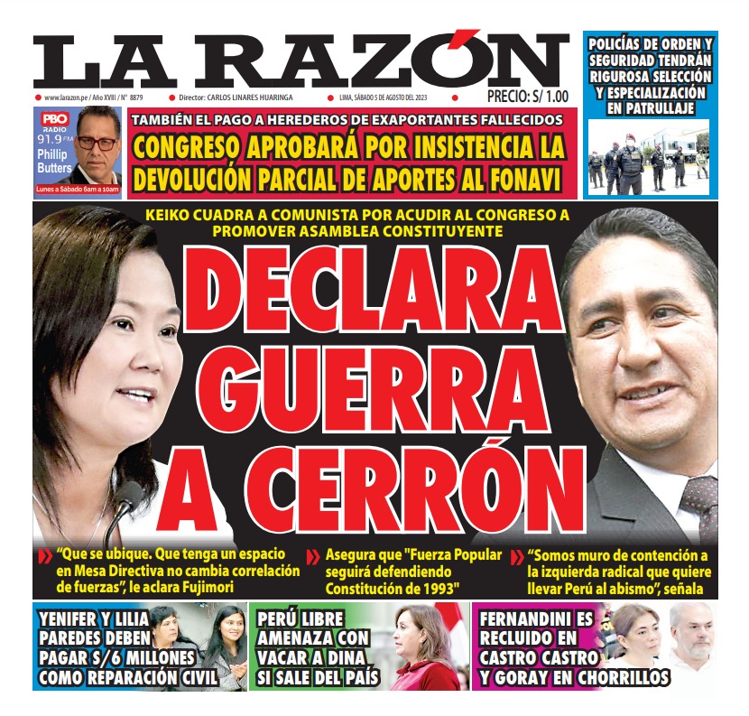 Portada impresa – Diario La Razón (05/08/2023)