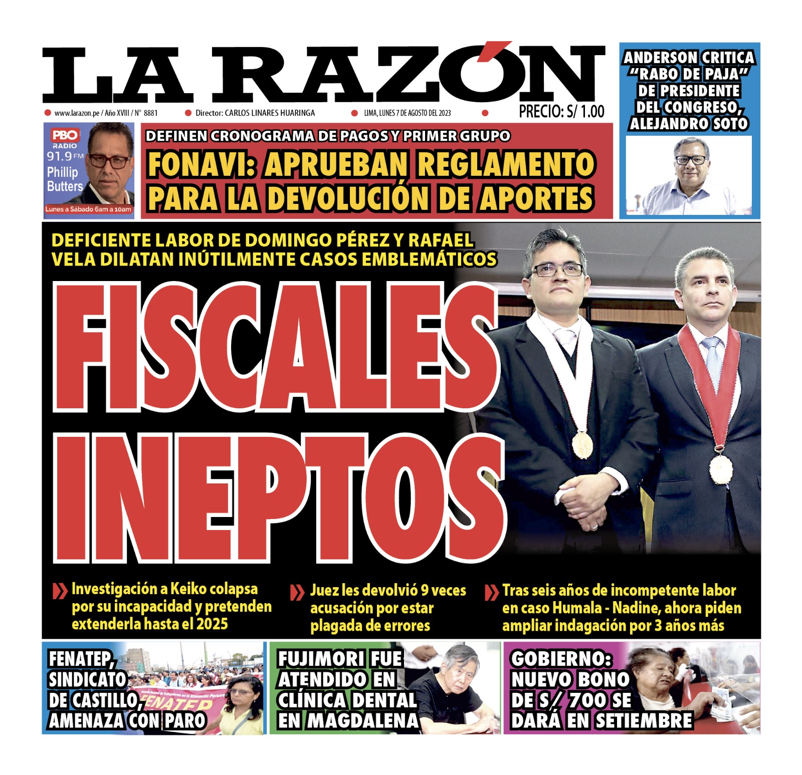 Portada impresa – Diario La Razón (07/08/2023)