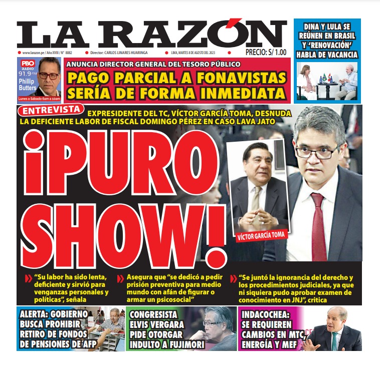 Portada impresa – Diario La Razón (08/08/2023)