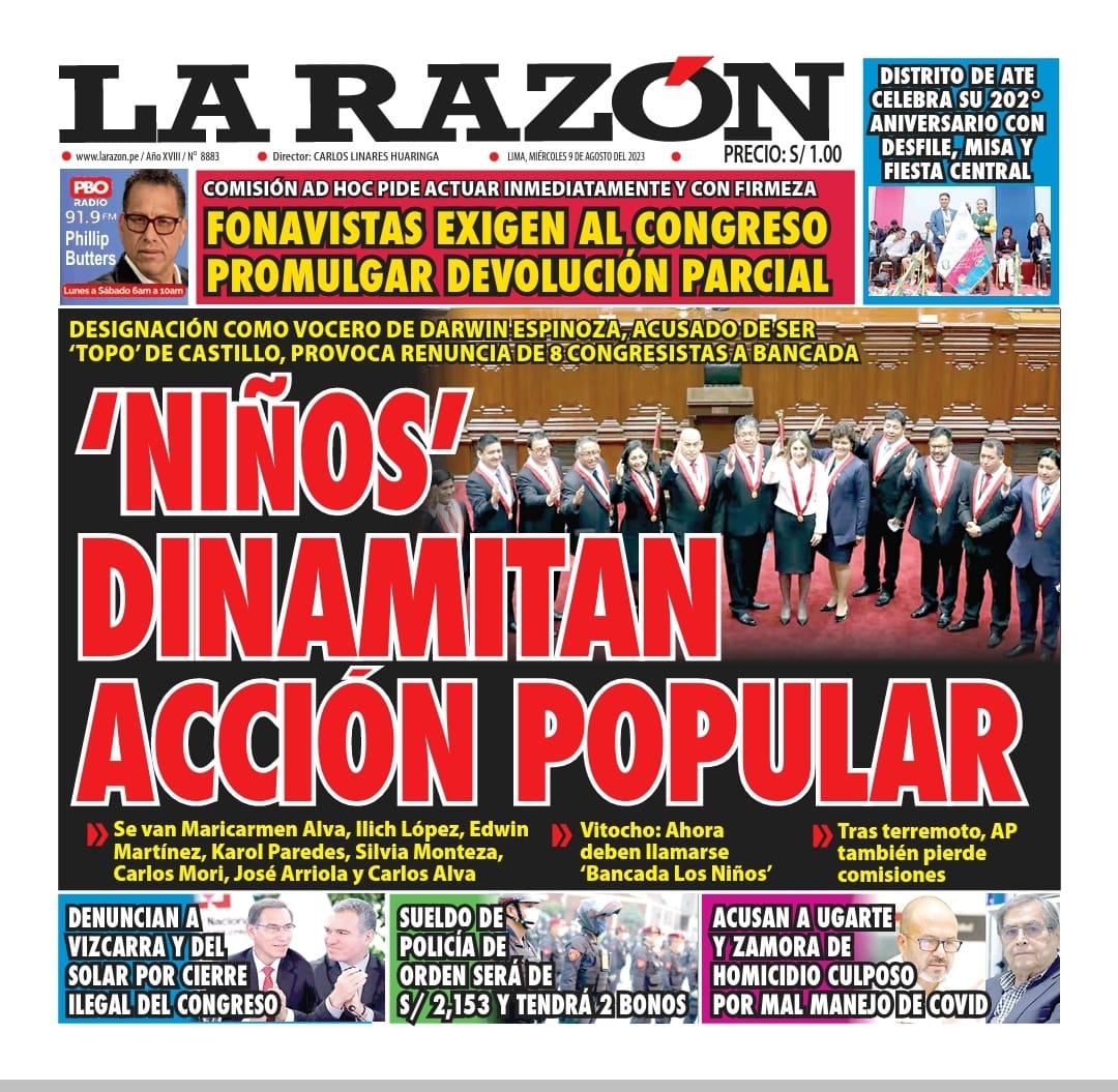 Portada impresa – Diario La Razón (09/08/2023)