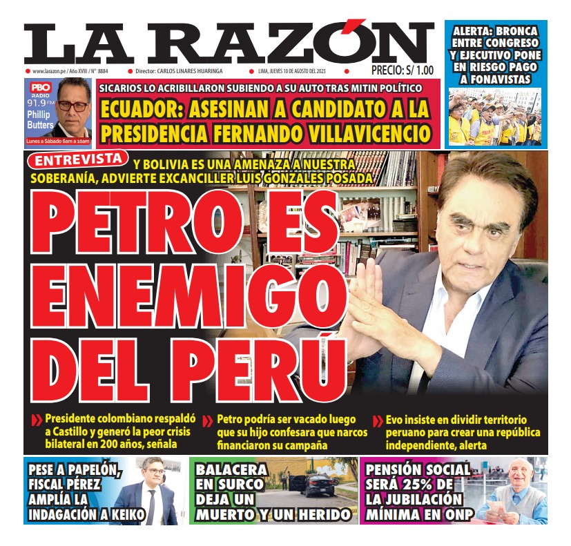 Portada impresa – Diario La Razón (10/08/2023)