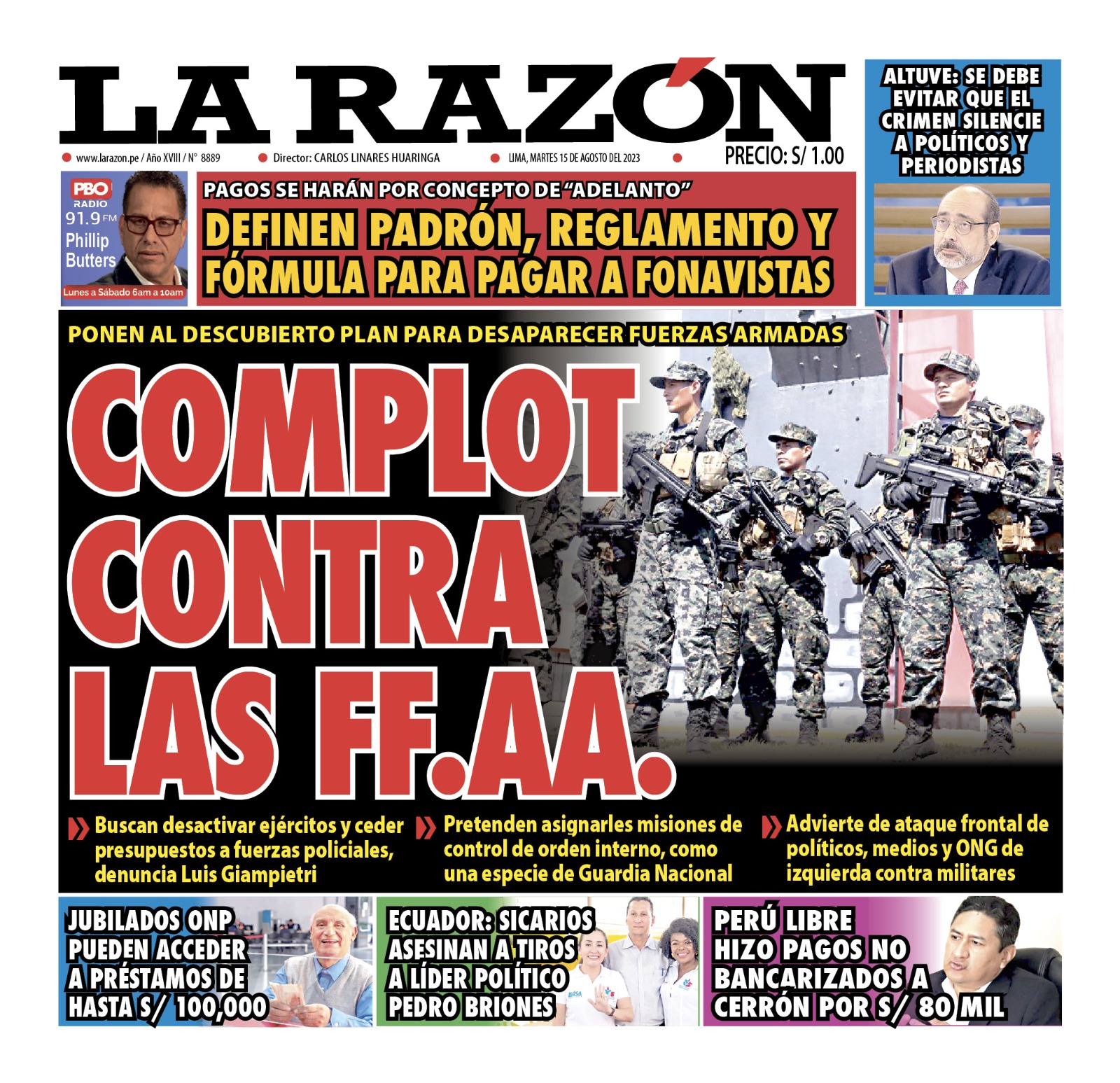 Portada impresa – Diario La Razón (15/08/2023)