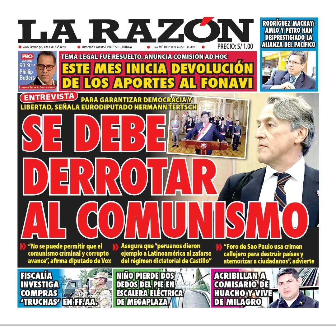 Portada – Diario La Razón (16/08/2023)