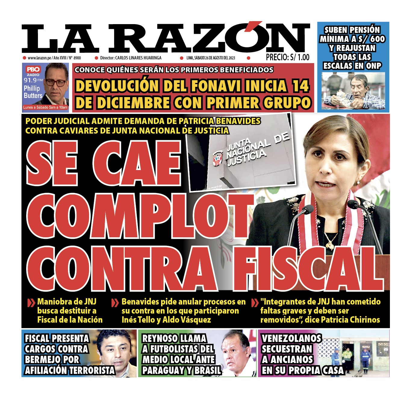 Portada – Diario La Razón (26/08/2023)