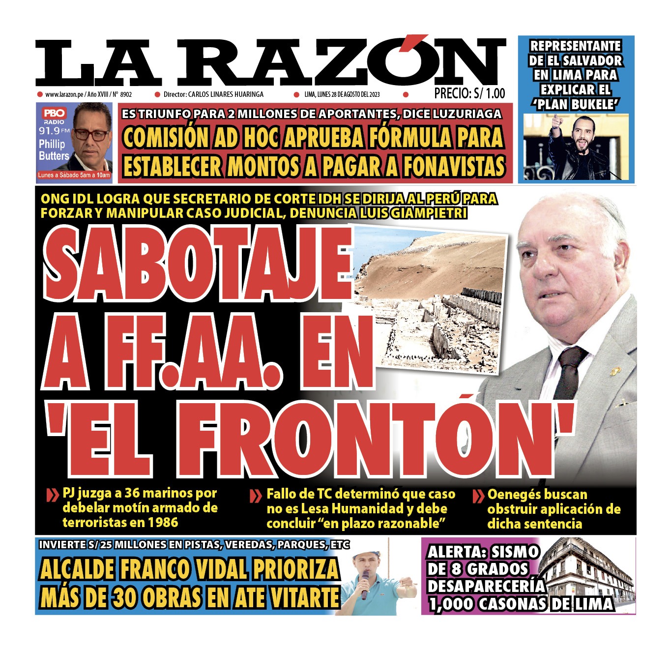 Portada – Diario La Razón (28/08/2023)