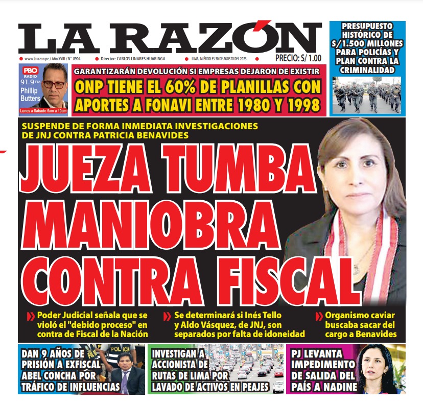 Portada – Diario La Razón (30/08/2023)