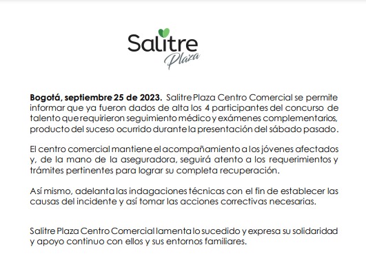 Comunicado Oficial de Salitre Plaza. (Foto: Instagram).