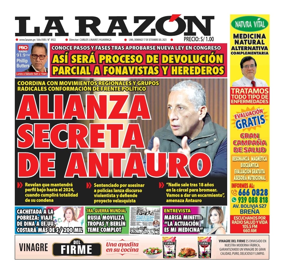 Portada – Diario La Razón (17/09/2023)
