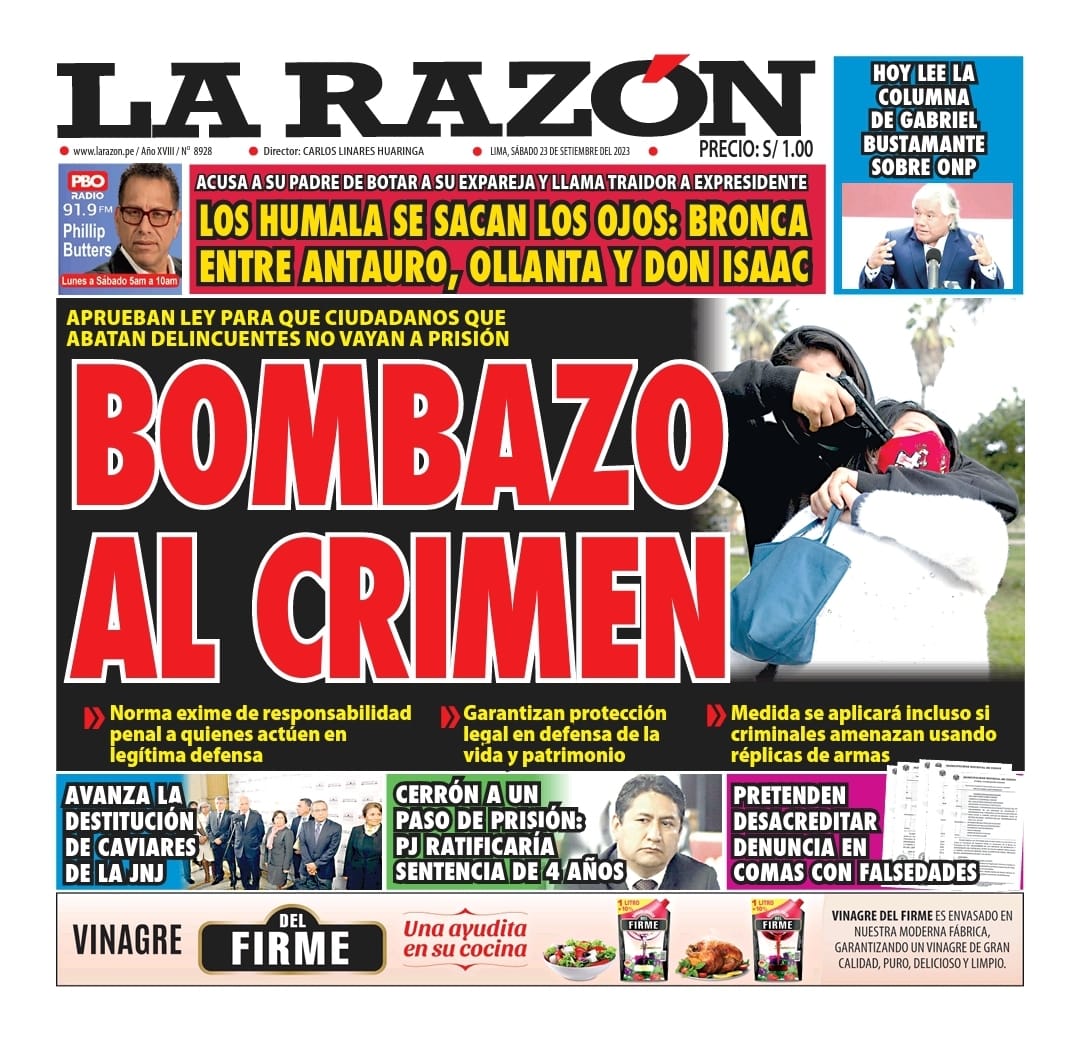 Portada – Diario La Razón (23/09/2023)