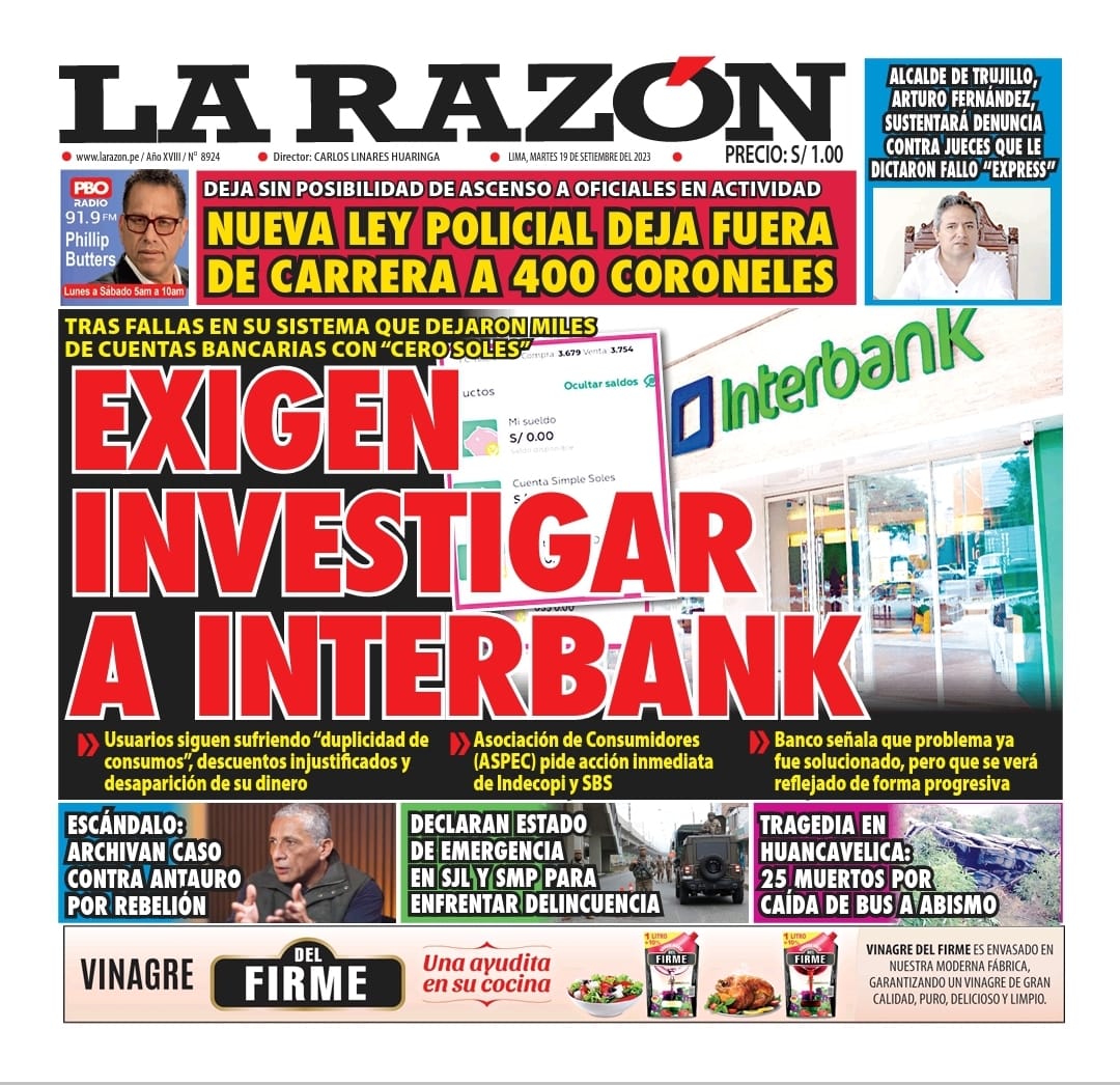 Portada – Diario La Razón (19/09/2023)