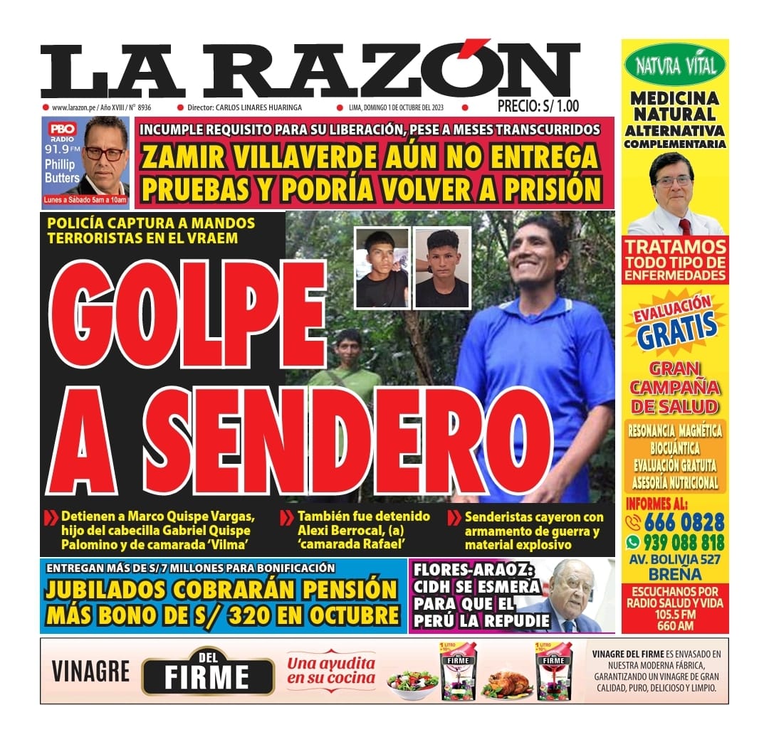 Portada Diario La Razón (01/10/2023)