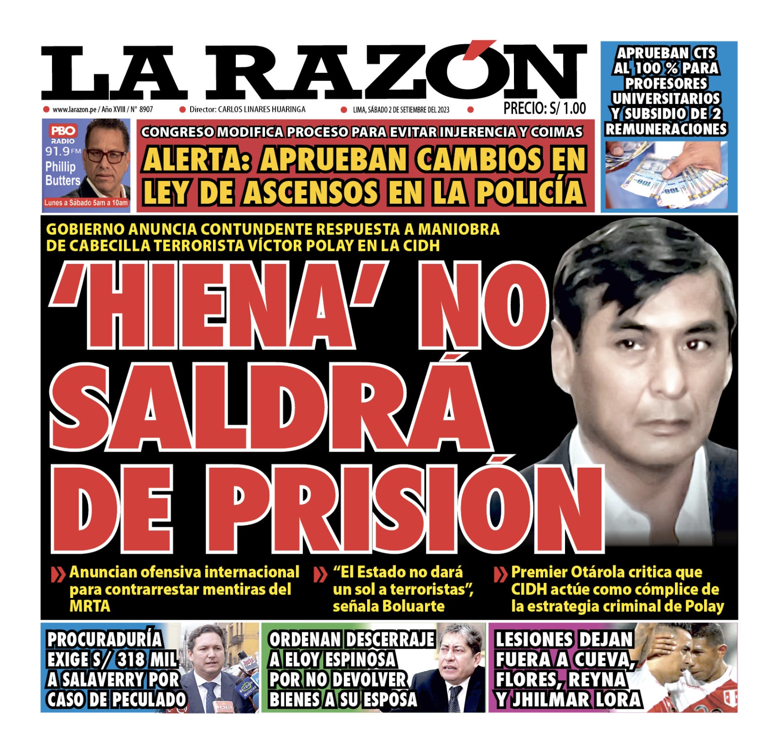 Portada – Diario La Razón (02/09/2023)