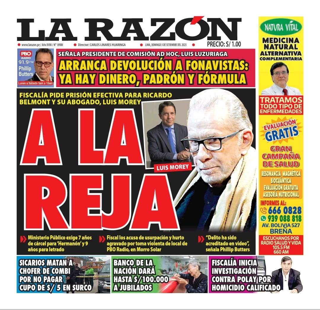 Portada – Diario La Razón (03/09/2023)