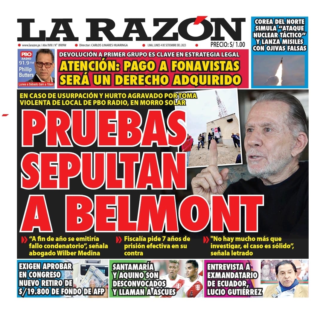 Portada – Diario La Razón (04/09/2023)