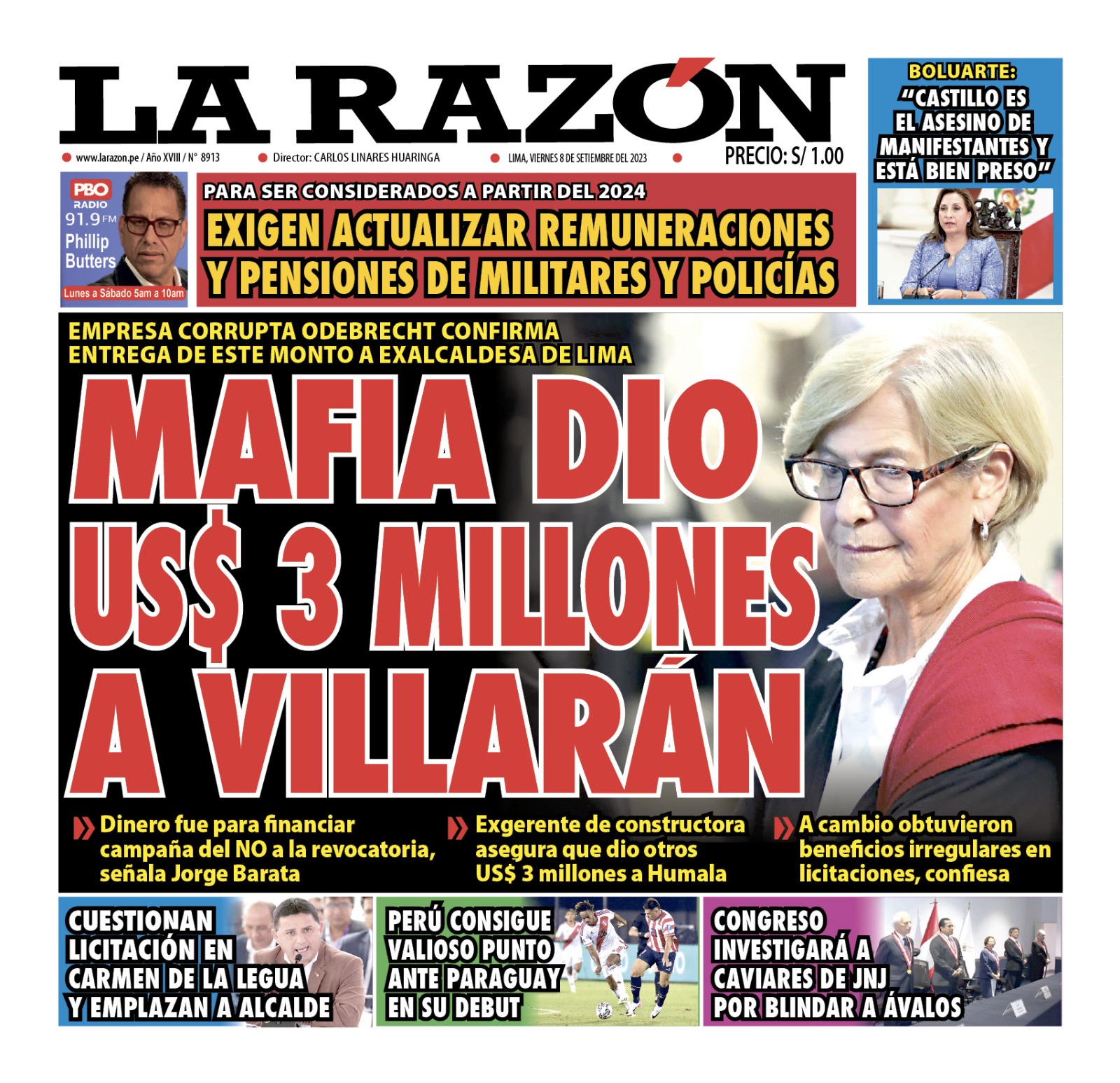 Portada – Diario La Razón (08/09/2023)