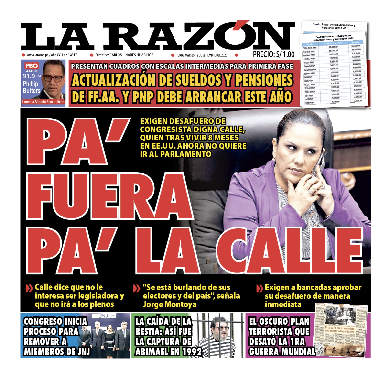 Portada – Diario La Razón (12/09/2023)