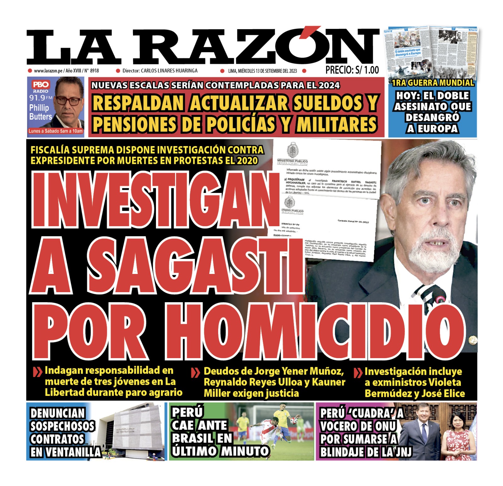 Portada – Diario La Razón (13/09/2023)