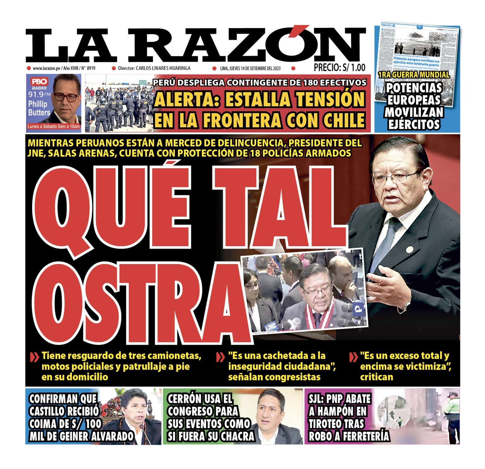 Portada – Diario La Razón (14/09/2023)