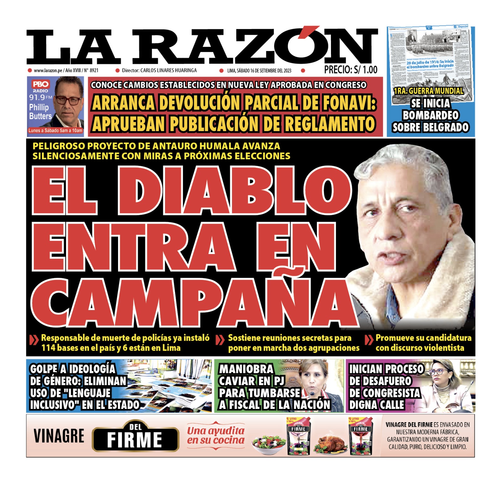 Portada – Diario La Razón (16/09/2023)