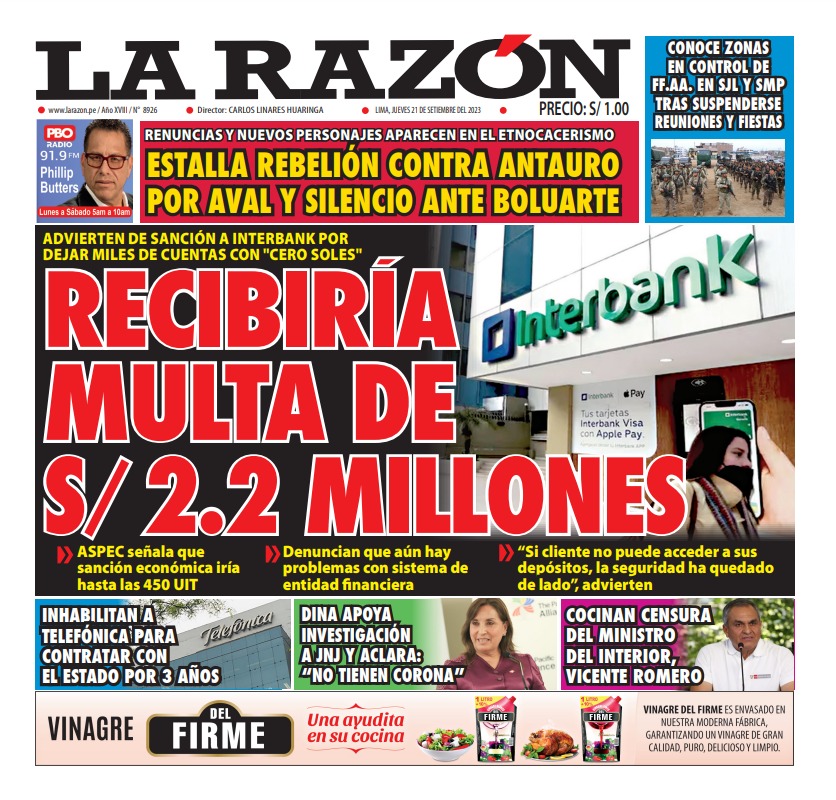 Portada – Diario La Razón (21/09/2023)
