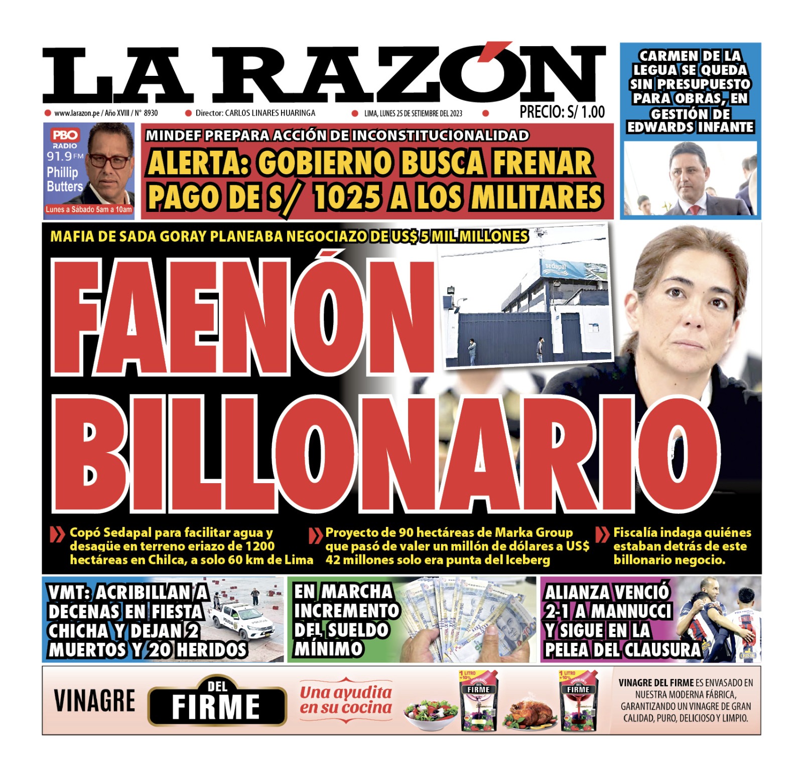 Portada – Diario La Razón (25/09/2023)