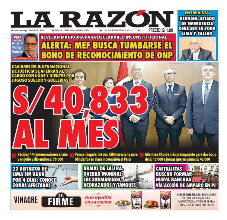 Portada – Diario La Razón (26/09/2023)