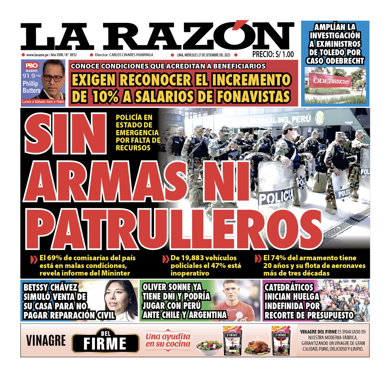 Portada – Diario La Razón (27/09/2023)