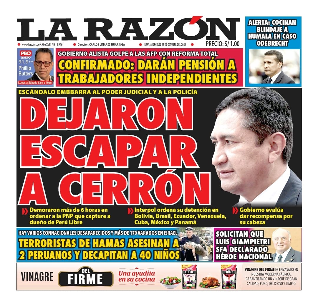 Portada Diario La Razón (11/10/2023)