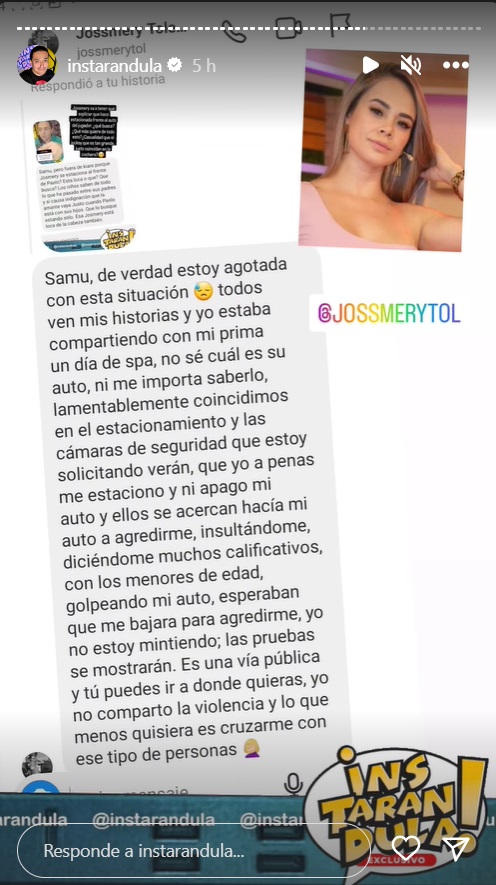 Conversaciónes de Jossmery Toledo y Samuel Suárez. (Foto: Instagram).