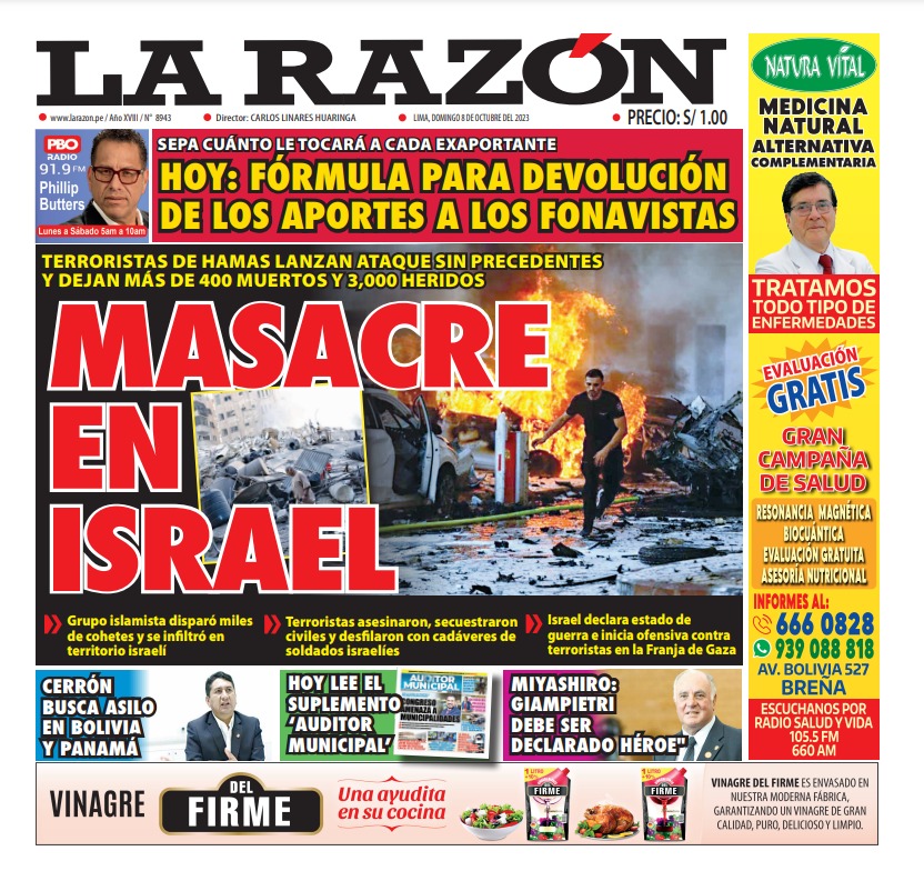 Portada Diario La Razón (08/10/2023)