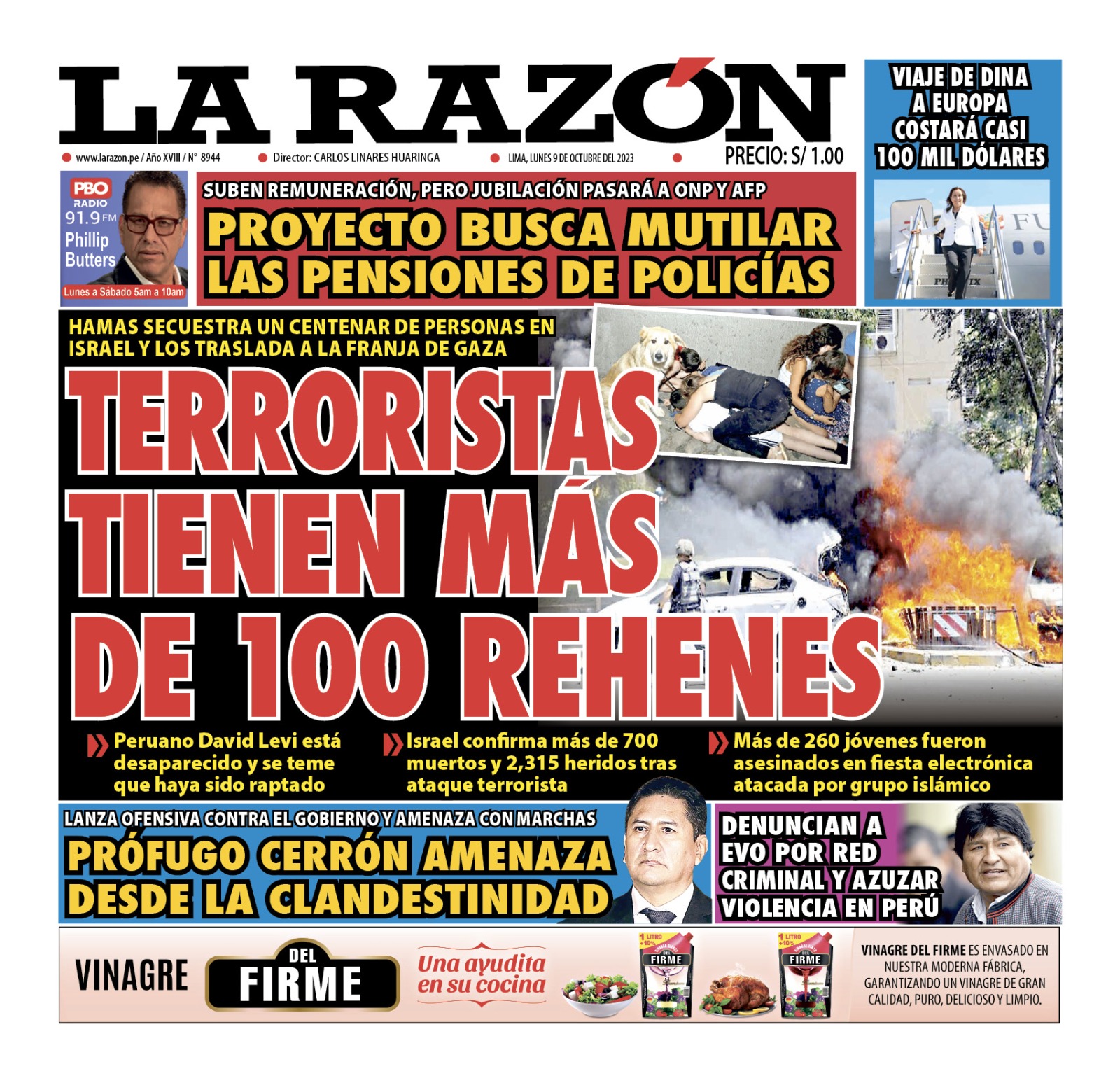 Portada Diario La Razón (09/10/2023)