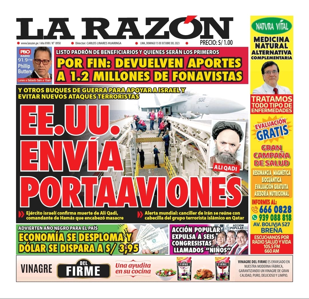 Portada Diario La Razón (15/10/2023)
