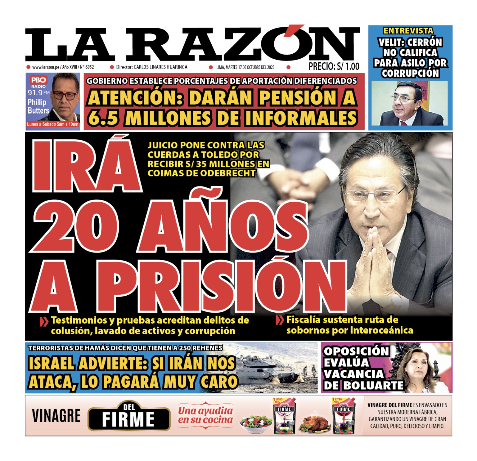 Portada Diario La Razón (17/10/2023)
