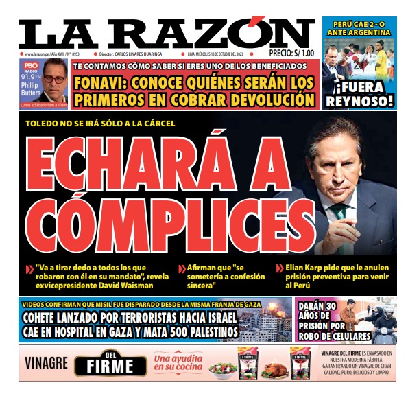 Portada Diario La Razón (18/10/2023)