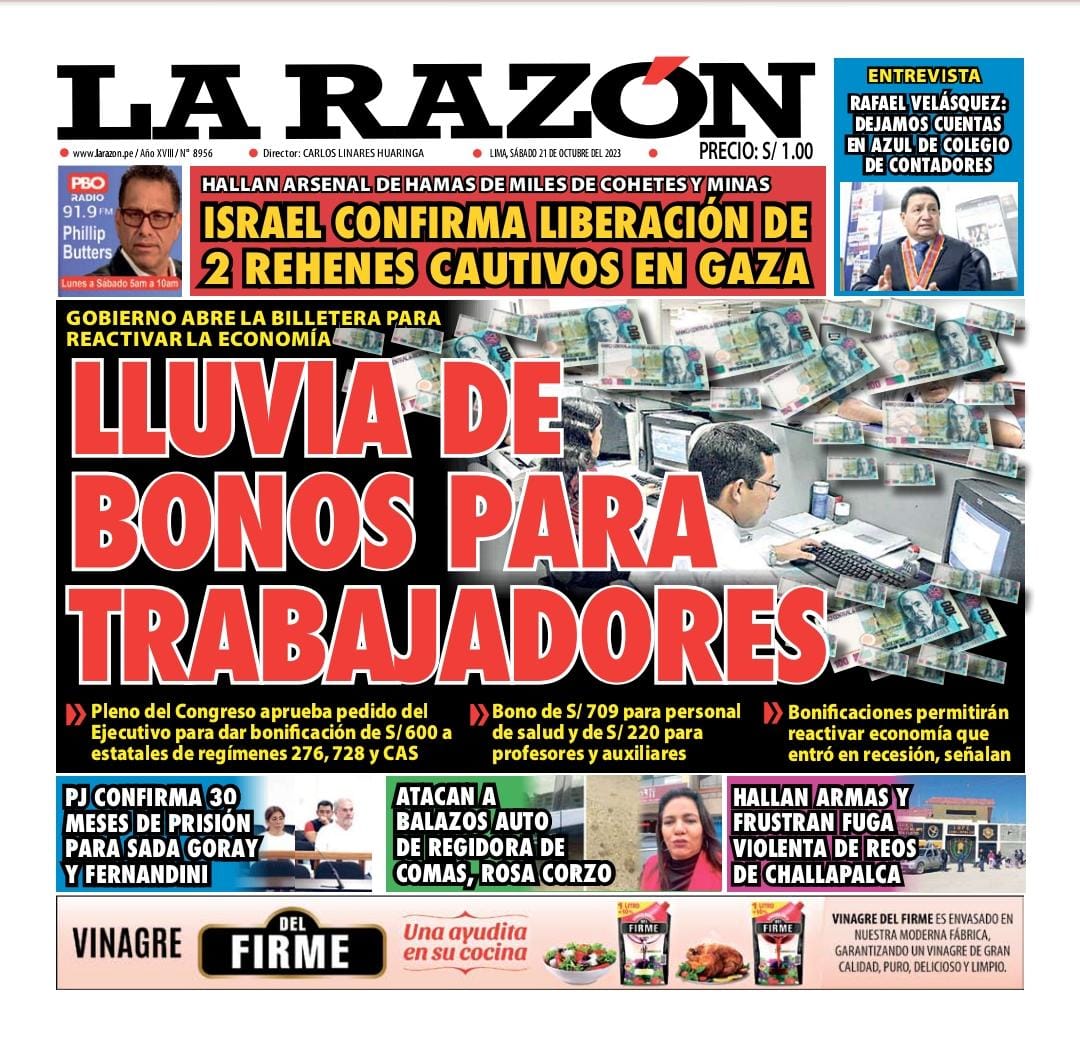 Portada Diario La Razón (21/10/2023)
