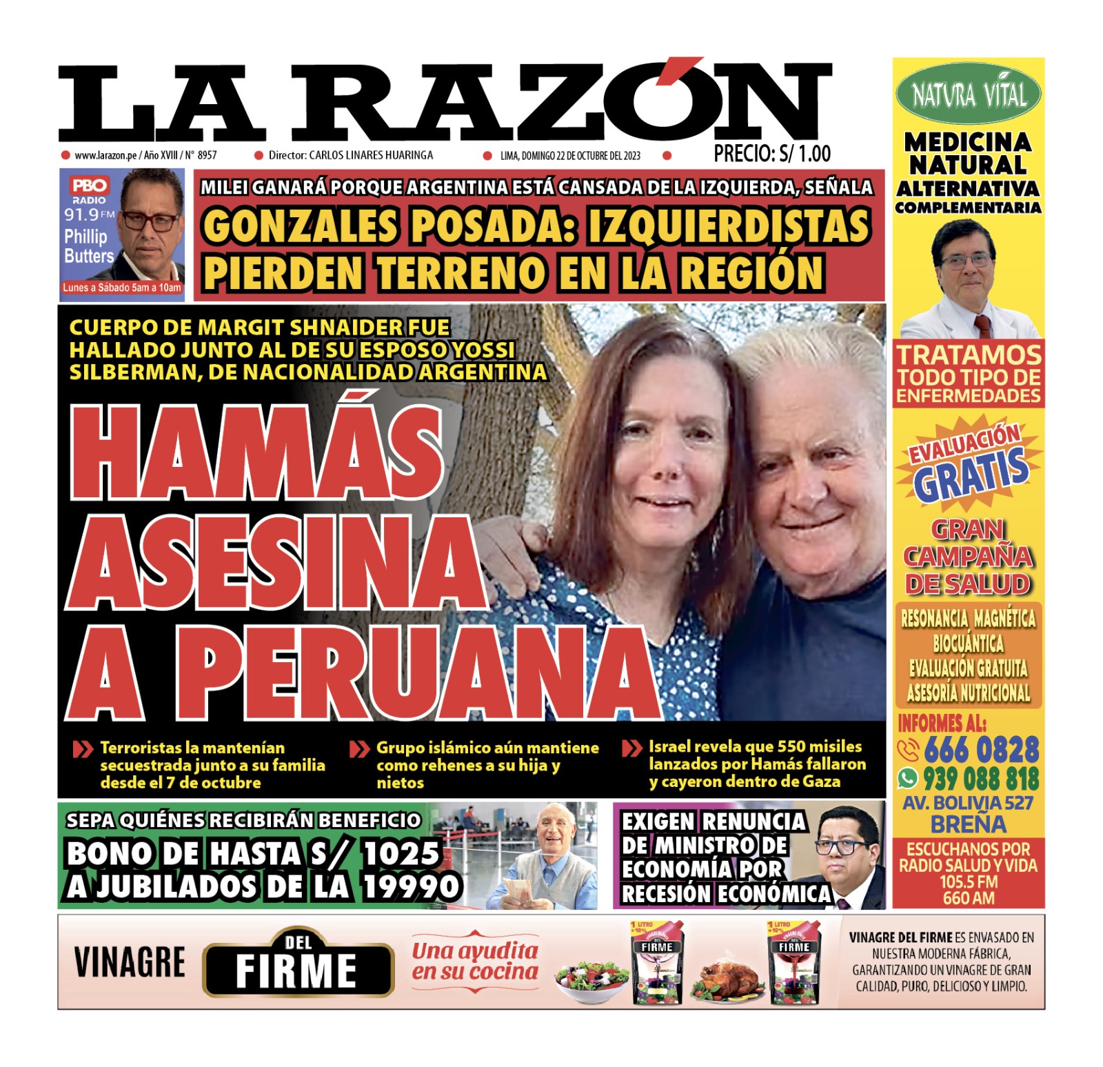 Portada Diario La Razón (22/10/2023)