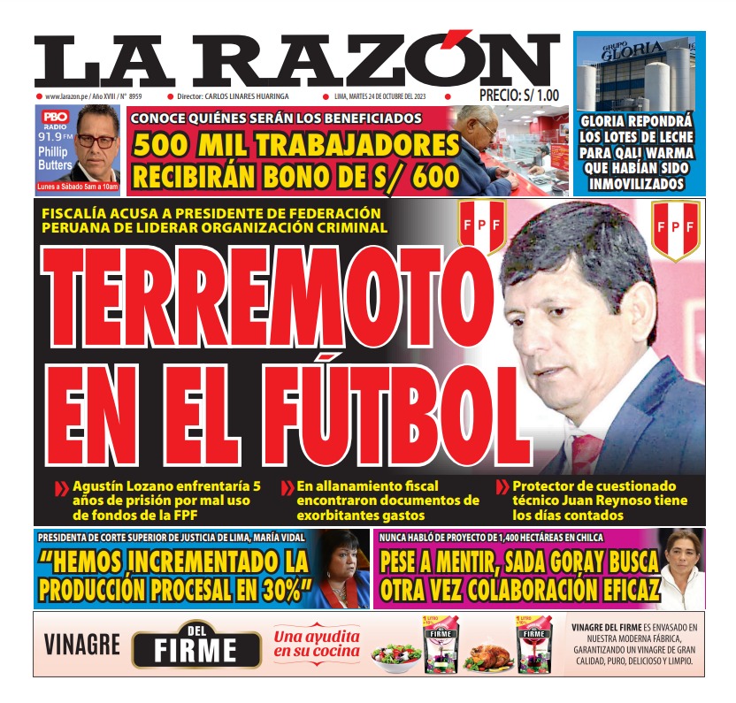 Portada Diario La Razón (24/10/2023)