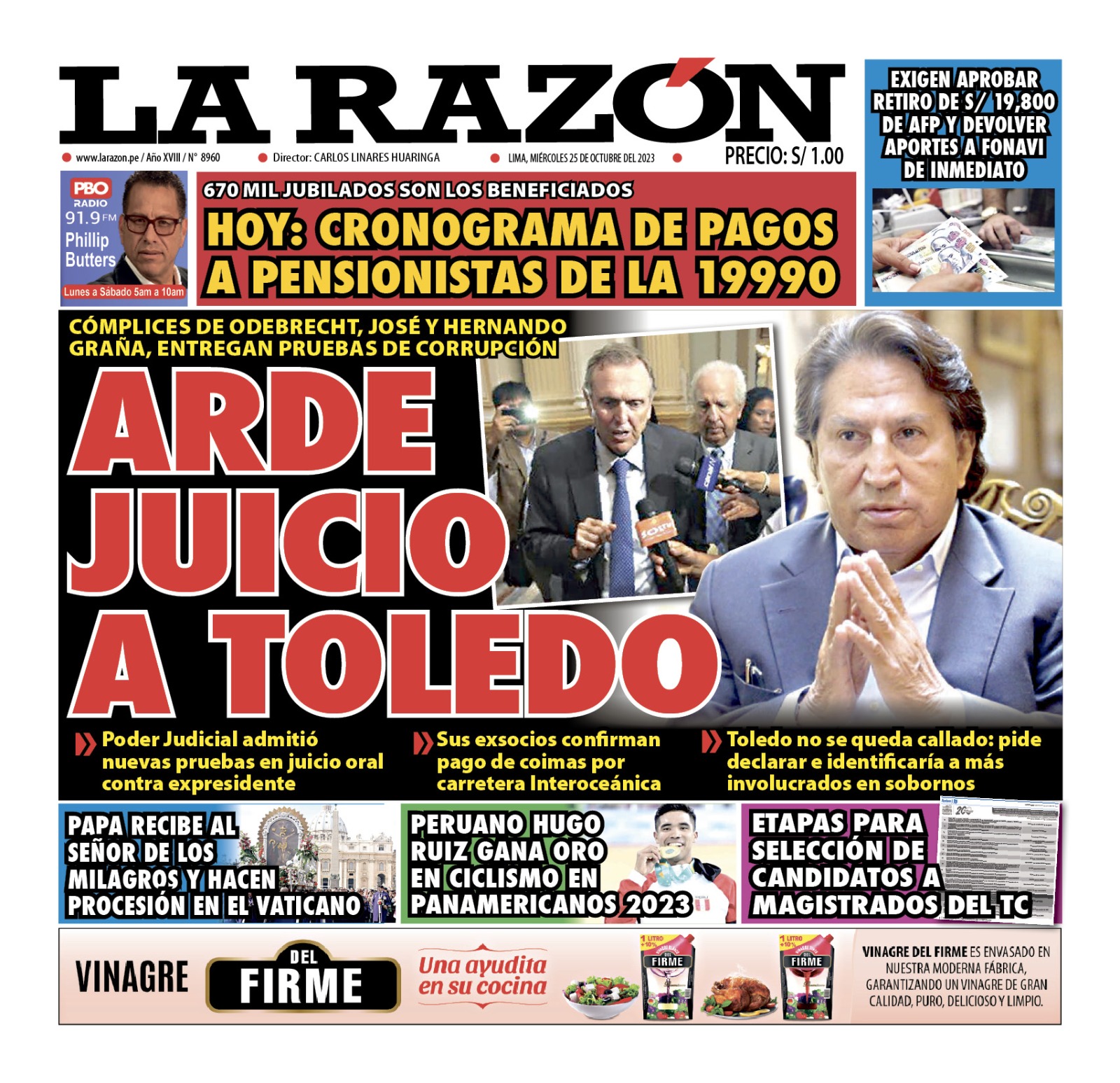 Portada Diario La Razón (25/10/2023)