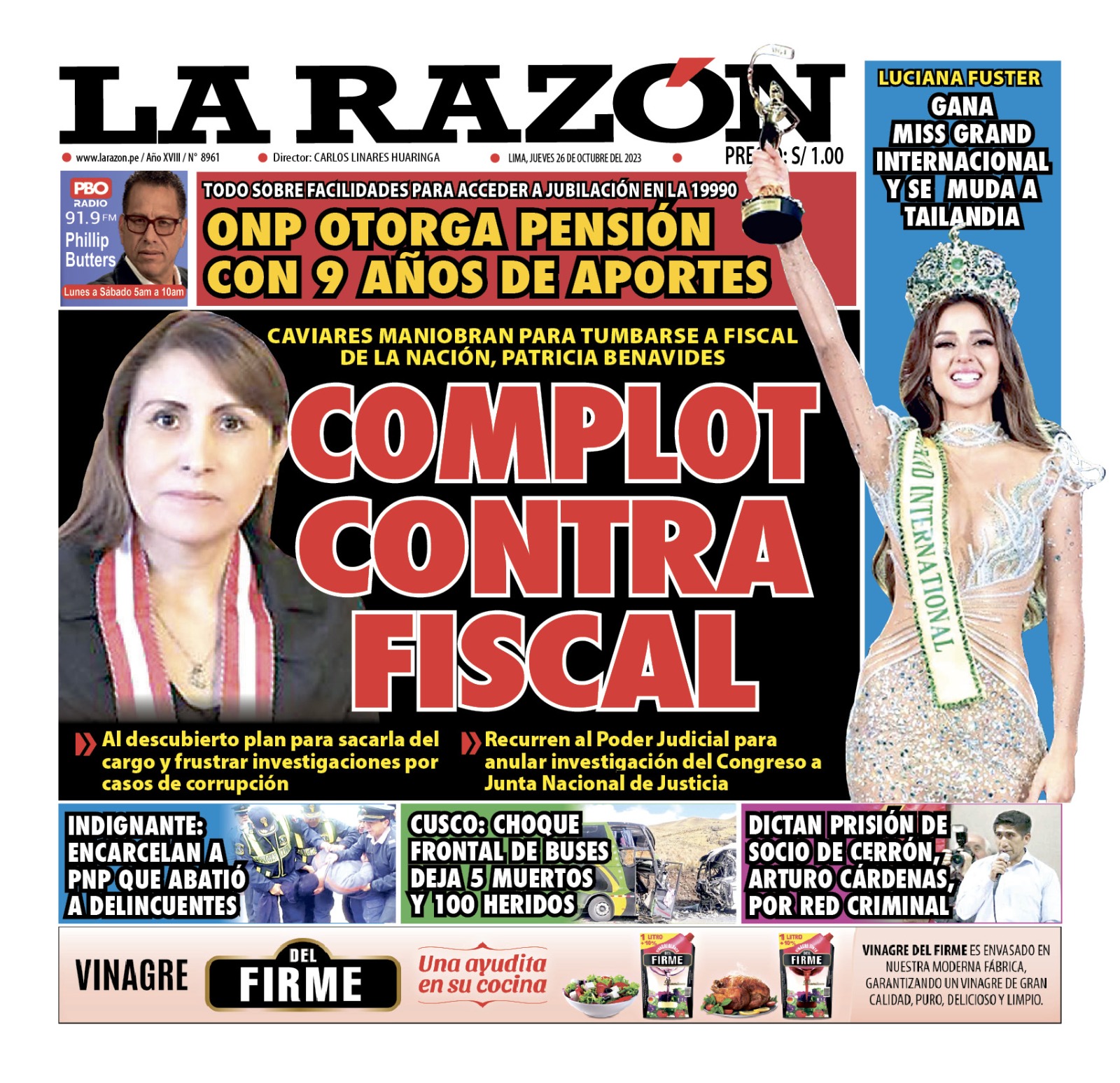 Portada Diario La Razón (26/10/2023)