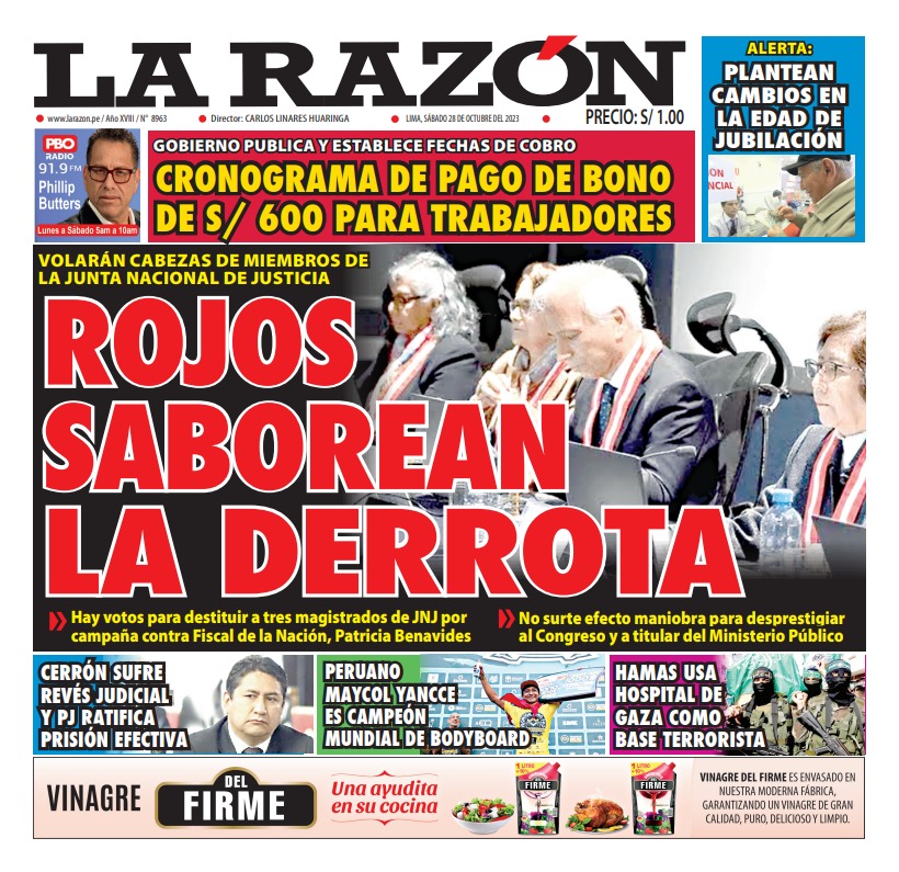 Portada Diario La Razón (28/10/2023)
