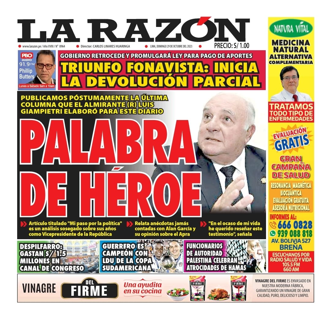 Portada Diario La Razón (29/10/2023)