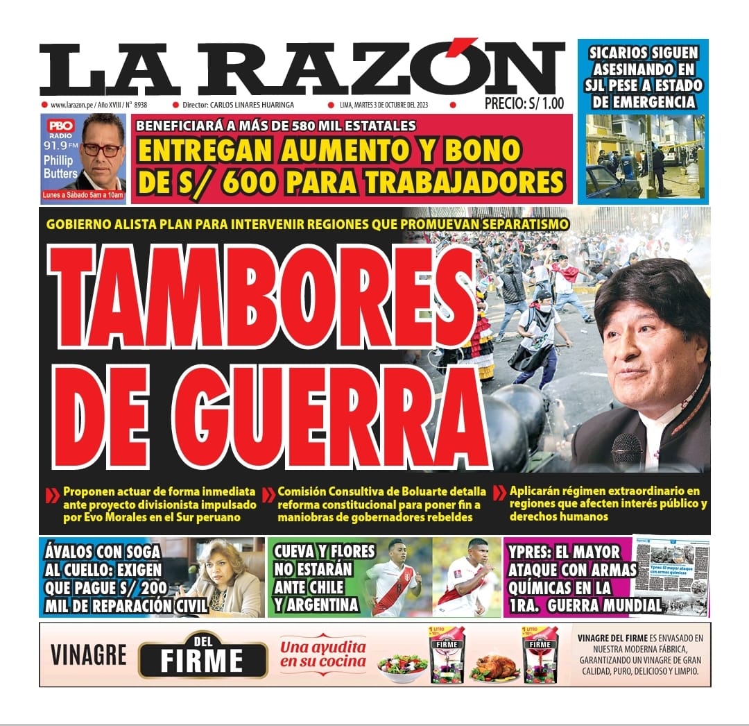Portada Diario La Razón (03/10/2023)