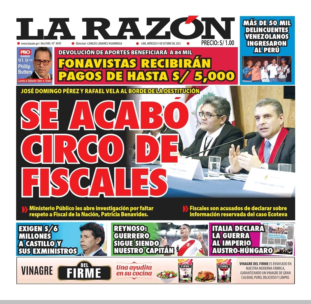 Portada Diario La Razón (04/10/2023)