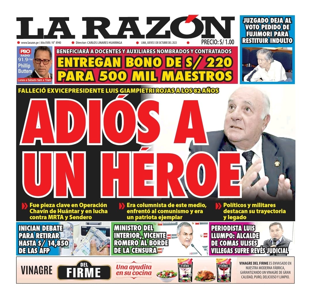 Portada Diario La Razón (05/10/2023)