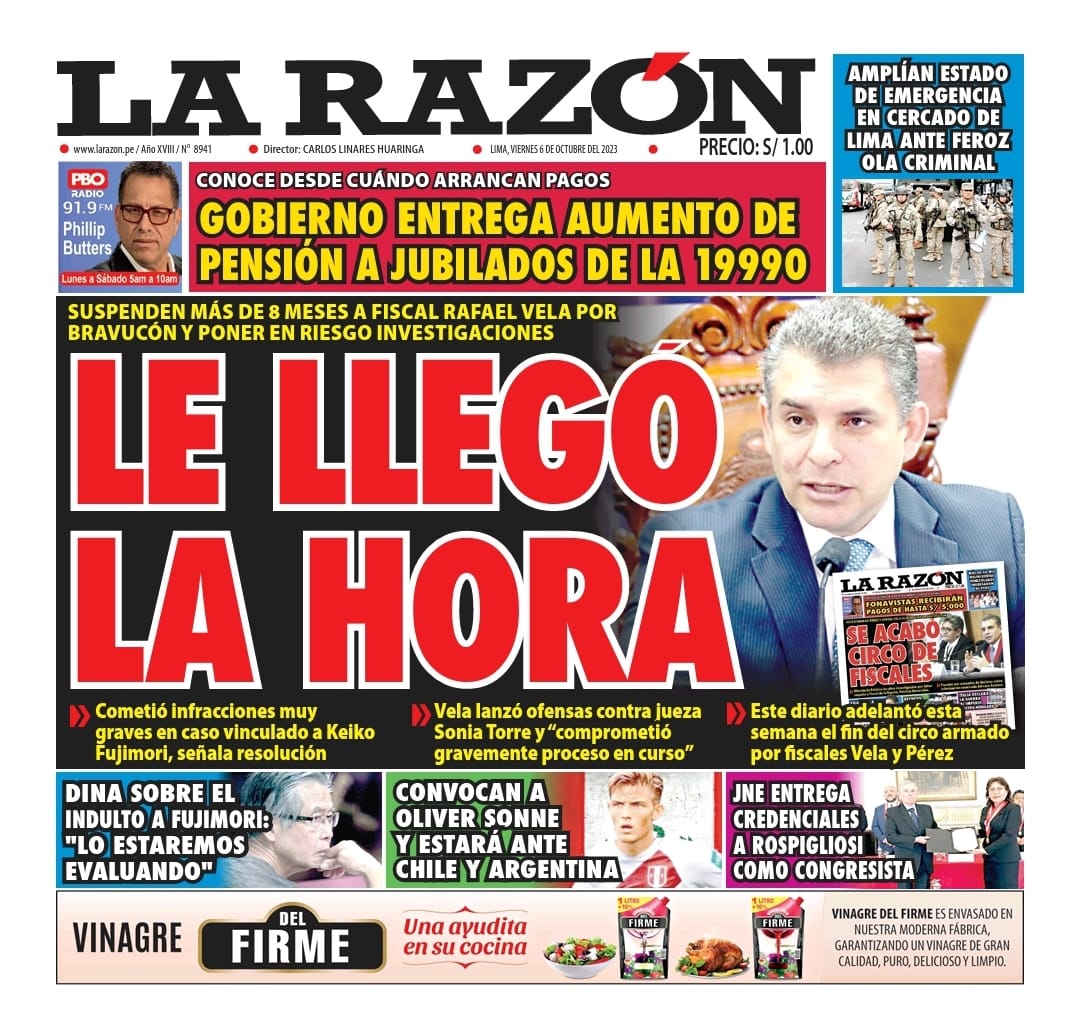 Portada Diario La Razón (06/10/2023)