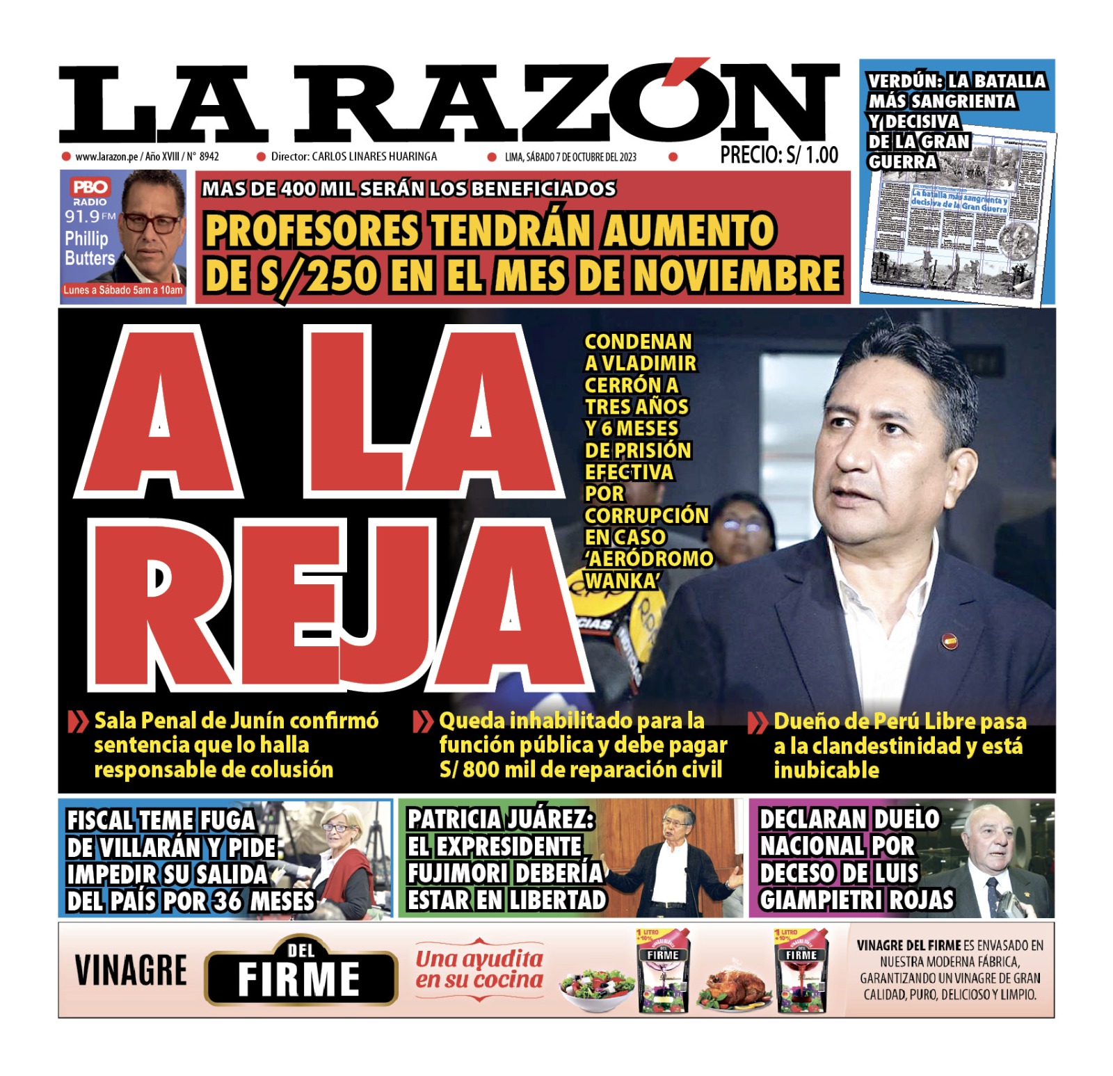 Noticias de política del Perú Portada-la-razon-07-10-2023